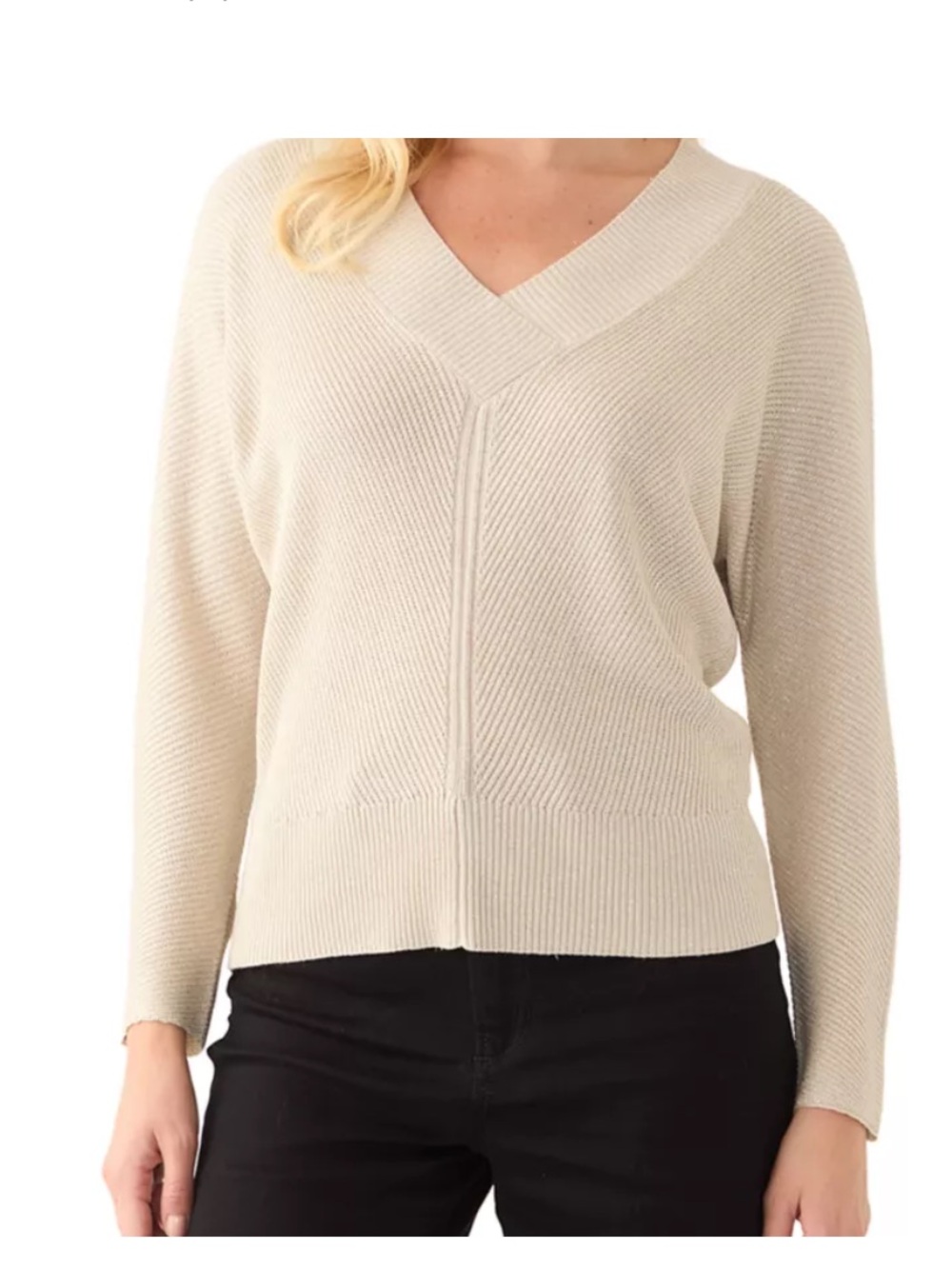 Philosophy Cream V-Neck Ribbed Knit Sweater shimmer size Xl NWT
